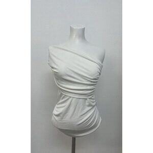 Red By BKE White One Shoulder Asymmetric Gathered Top Womens Size M